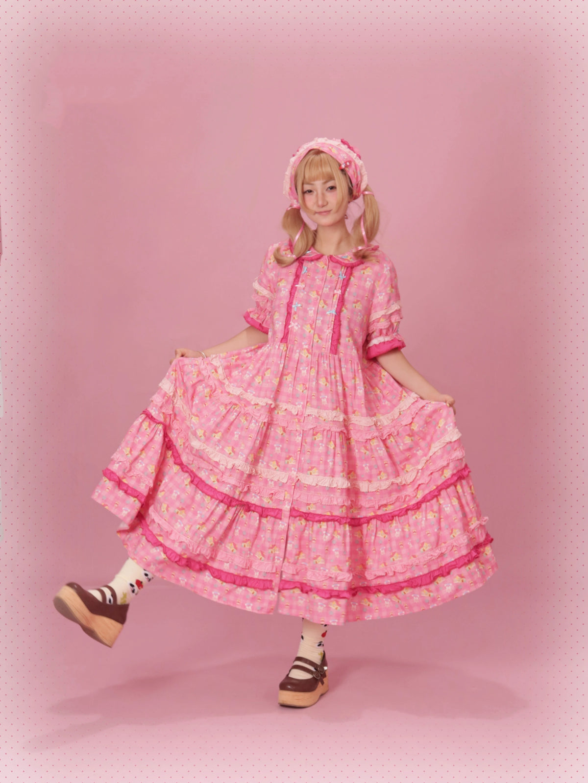 Maiden Tulle Lolita Pink & White Two-tone Spliced Overdress Dress Set