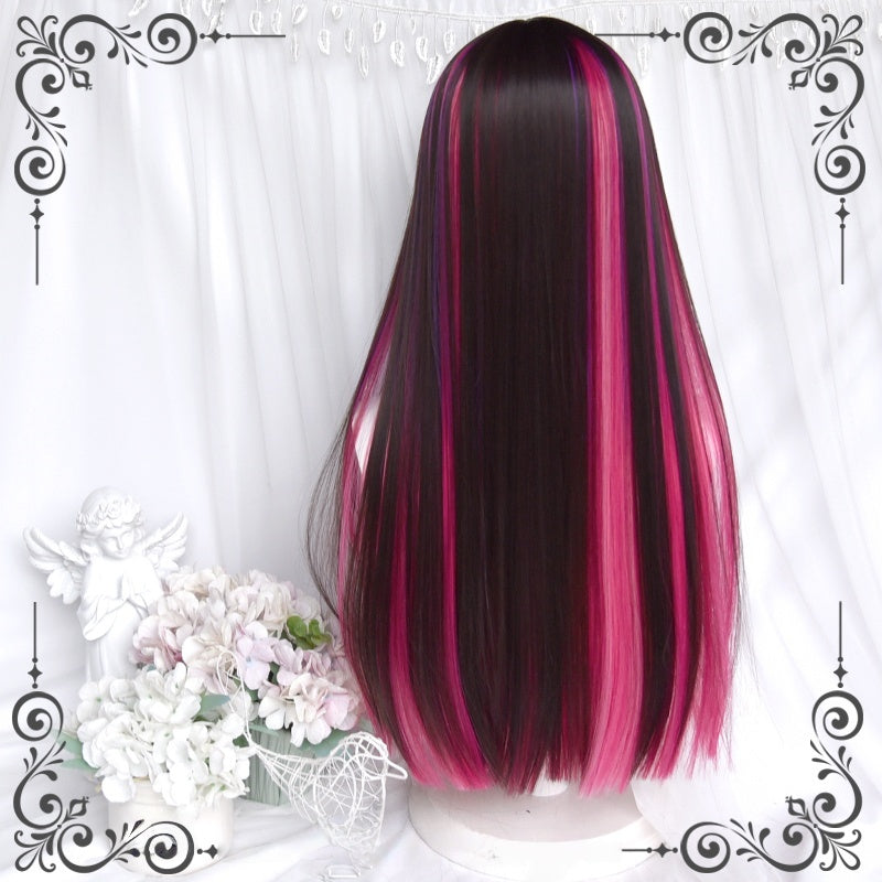 Long Straight Purple Highlights Ryousangata Wig