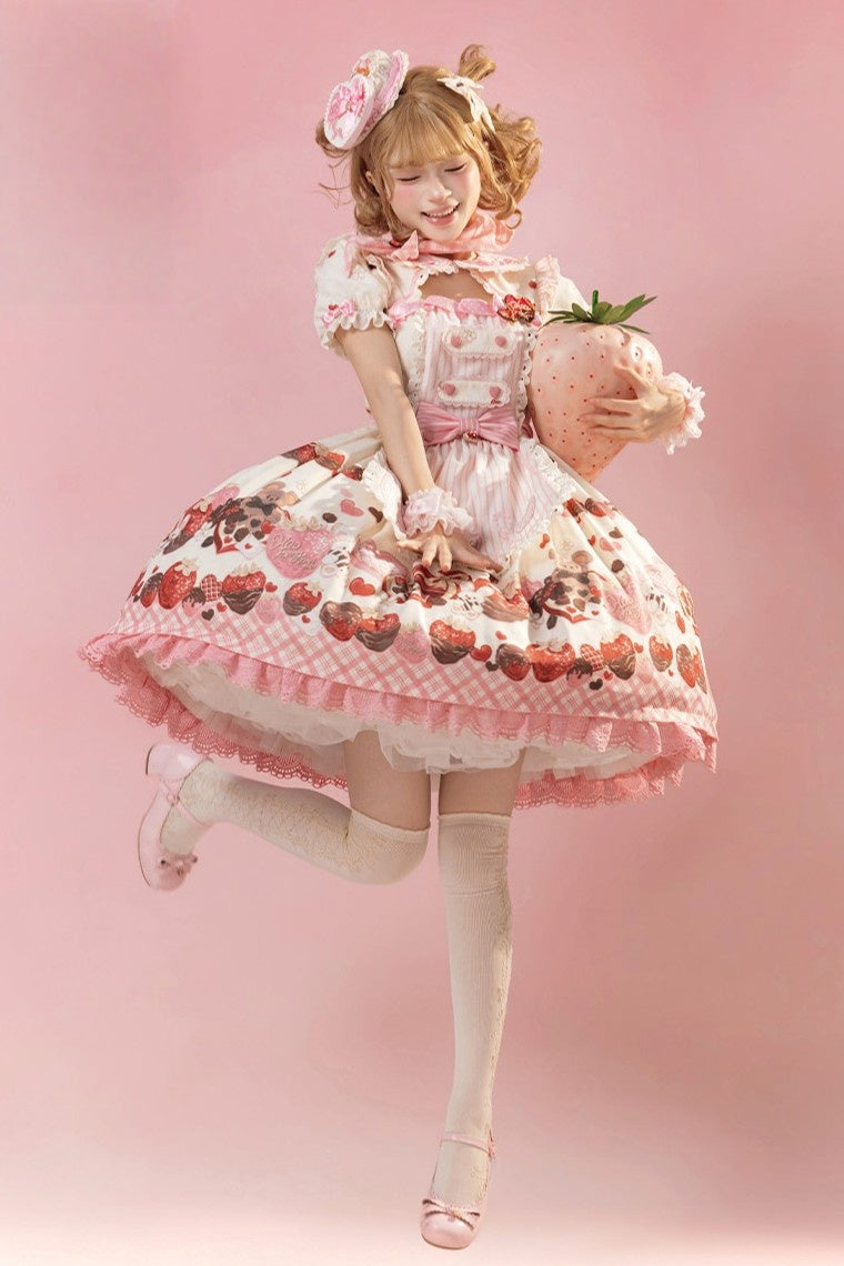 Stellar Mistfall Peach Berry Charm Sweet Lolita Daily Print OP Dress