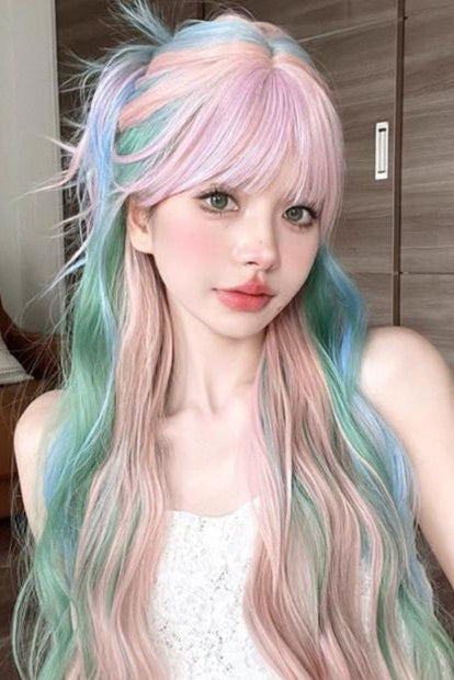Long Curly Rainbow Mixed Color Wig