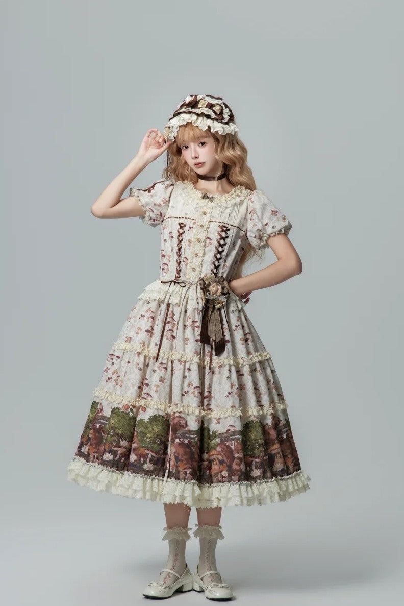 Magic Telegram Squirrel Fairytale Cottage Lolita Long OP