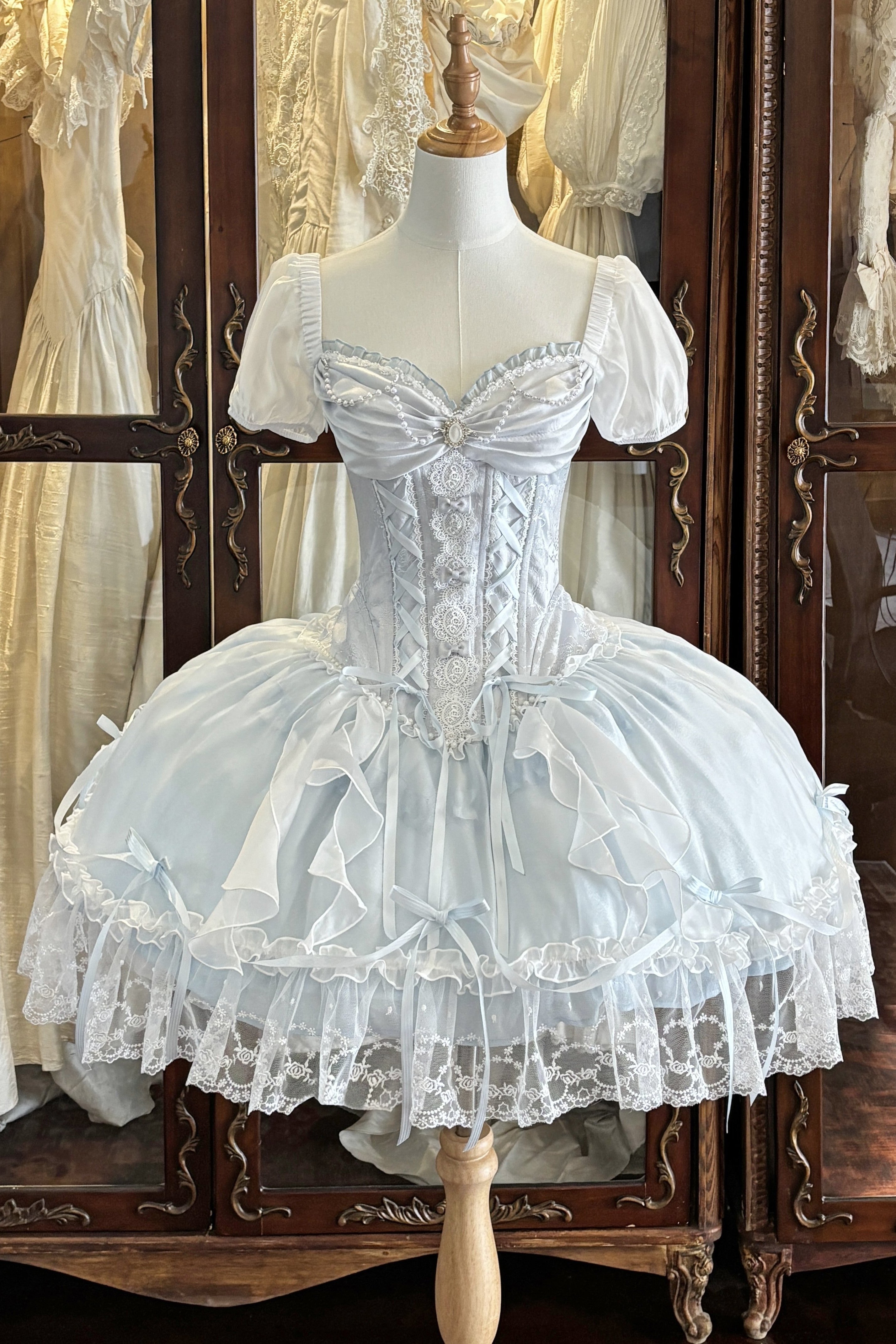 Ocean Series Sky Blue Fish Bone Lolita OP Set