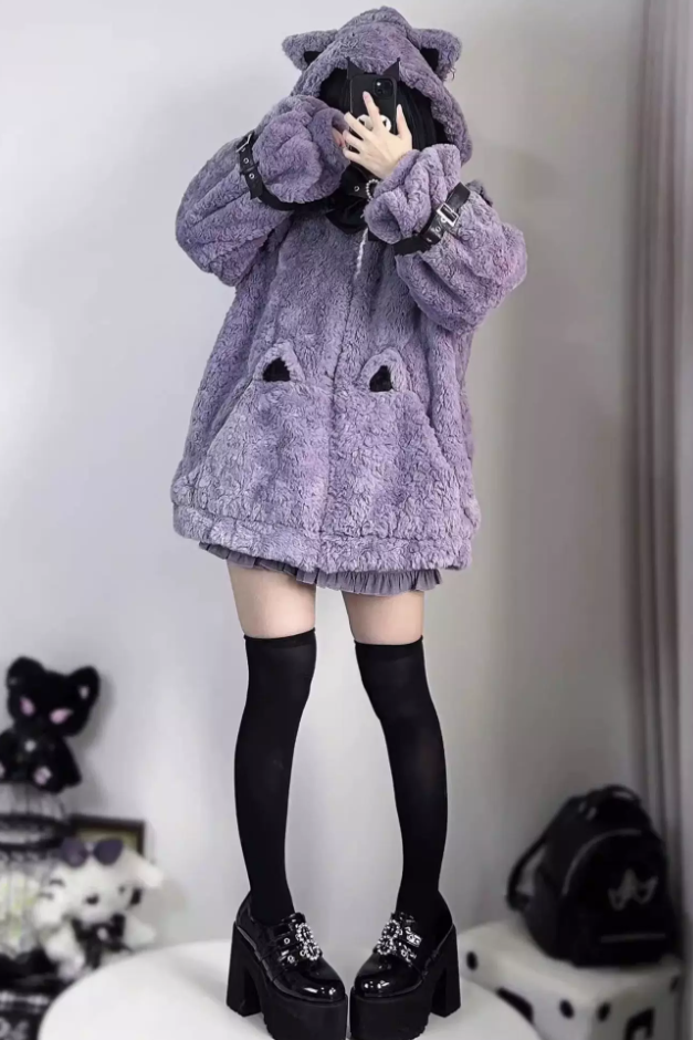 Earthquake Kitty Fluffy Cat Ear J-Style Sweet Cool Lolita Outwear