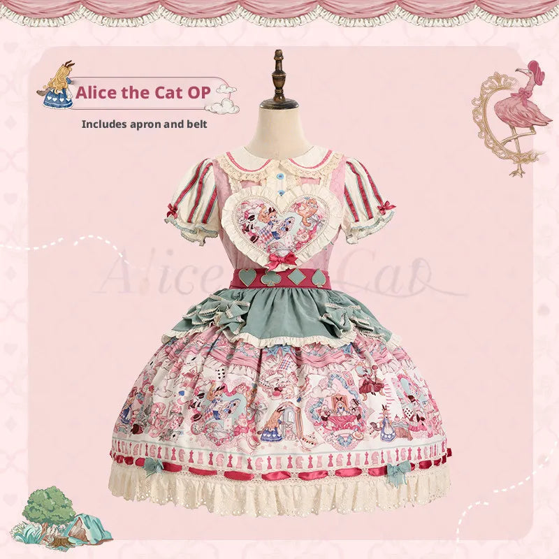 Cat Alice Fantasy Dreamland Lolita OP Sweet Kawaii Wonderland Print