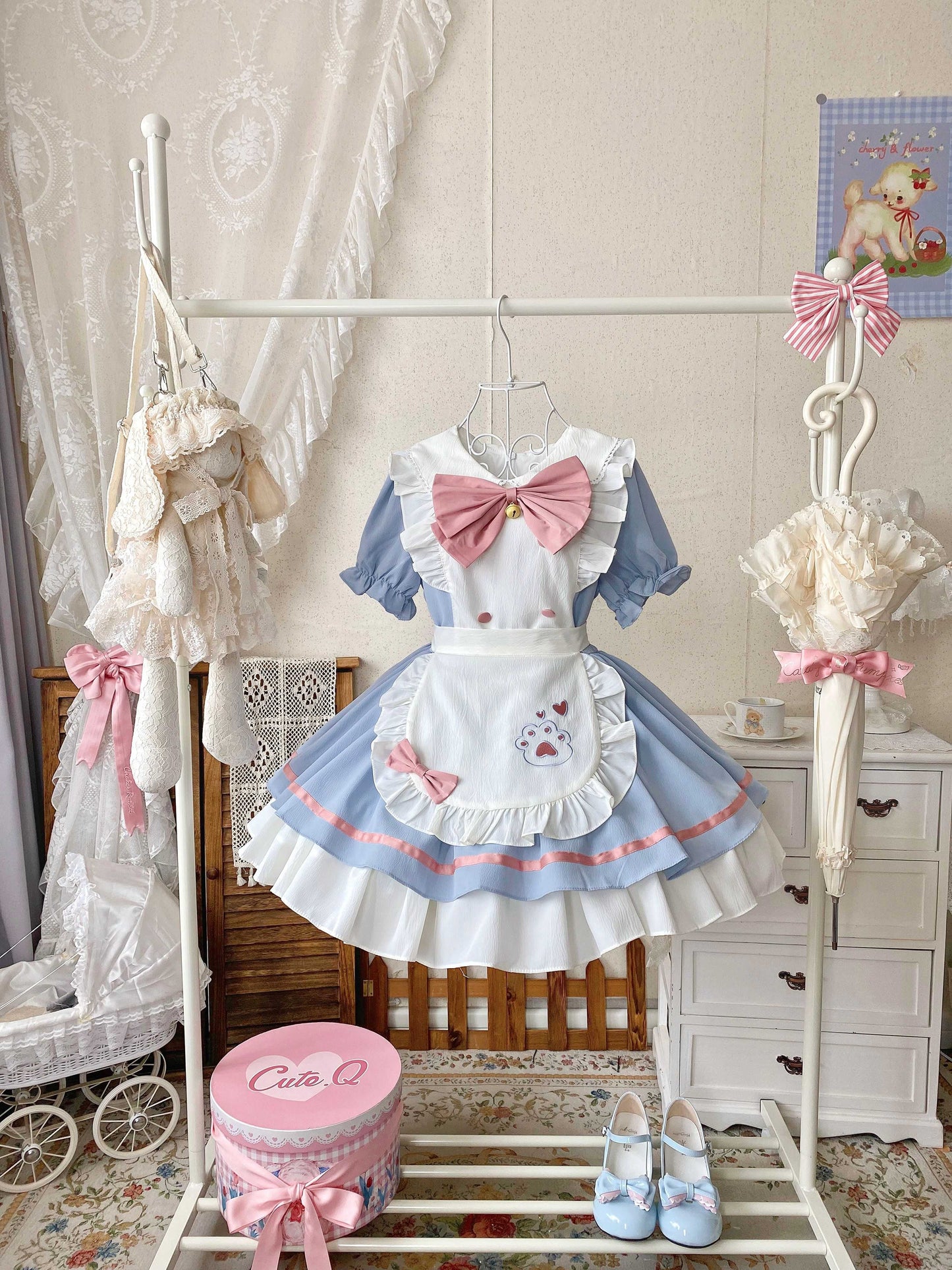 Lolita Kawaii Puppy Print OP Maid Dress LE1043