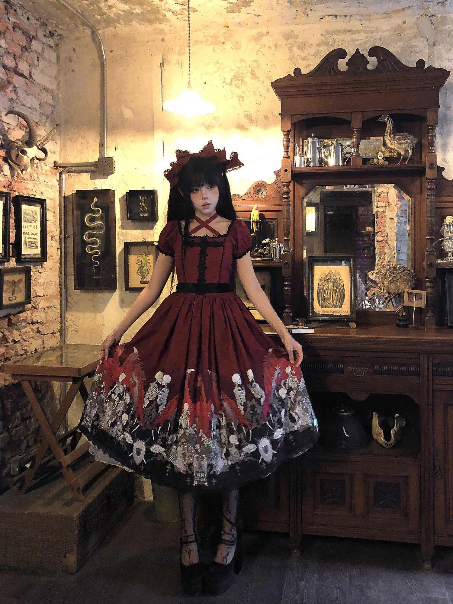 Dragon Bone Lily Lolita Gothic Red OP Dress