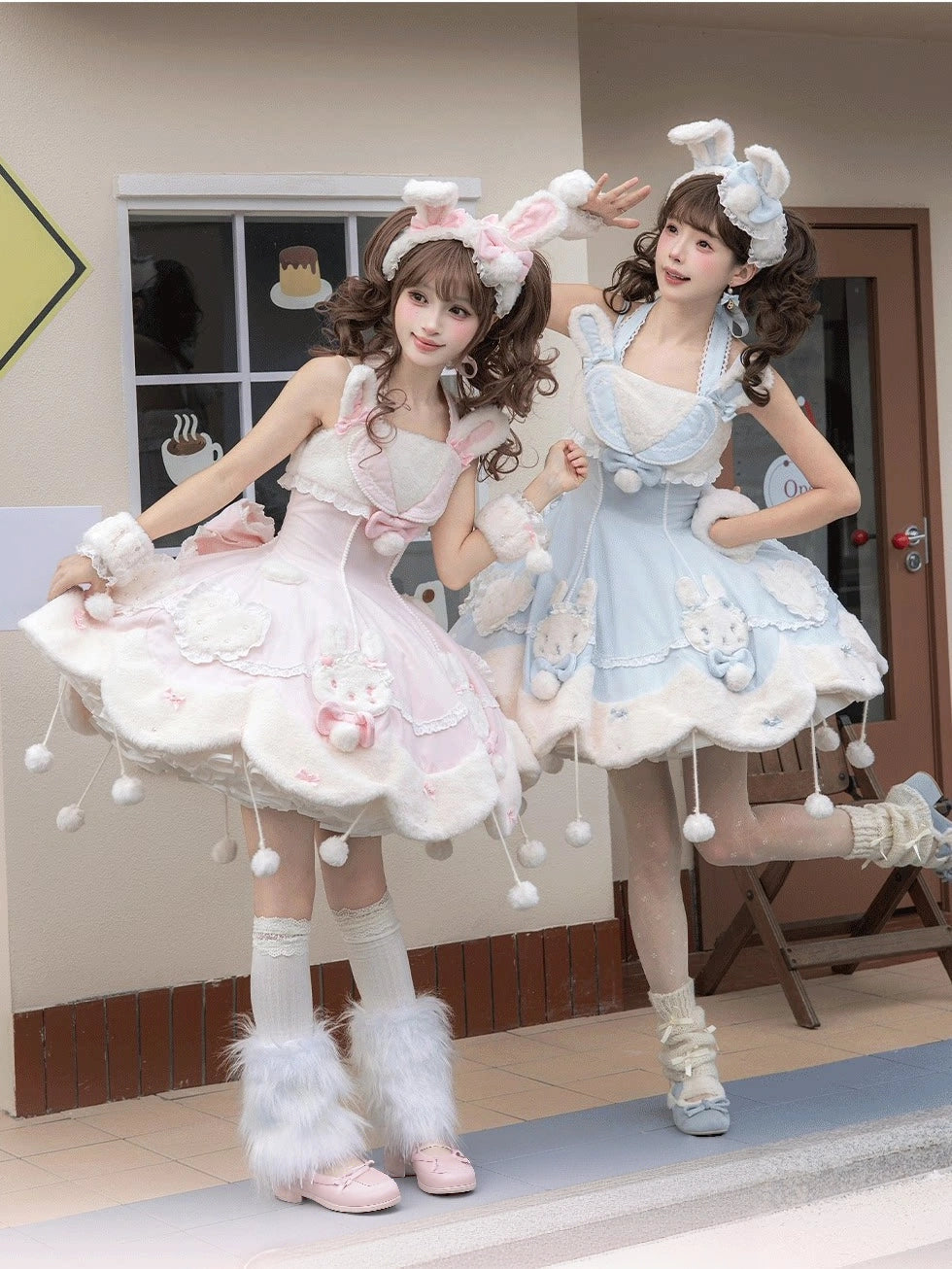 Bunny Ball 2.0 Lolita Winter Doll Style JSK Cape Set Pink Halter Version
