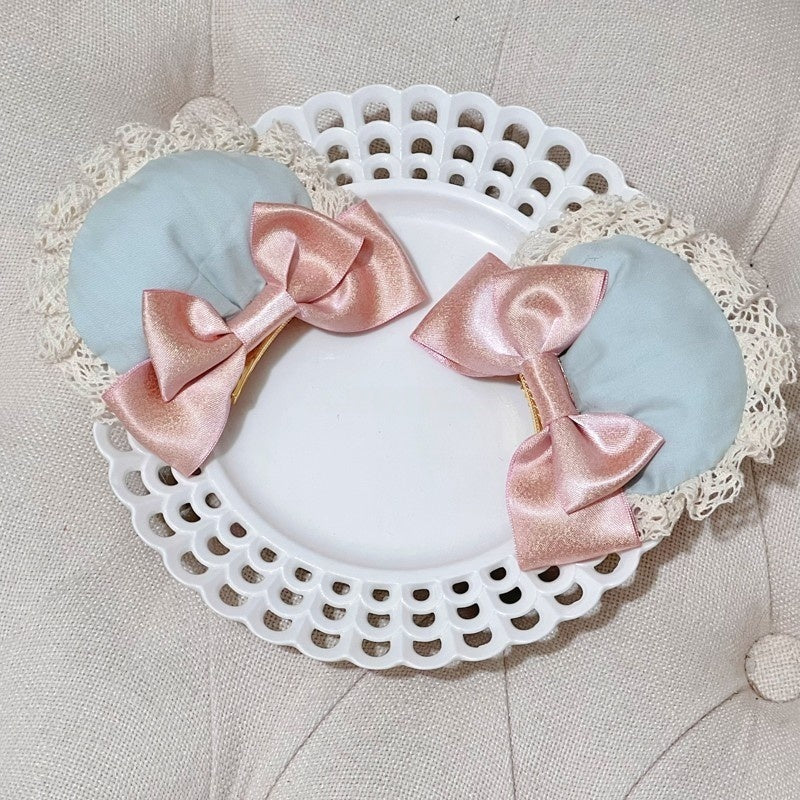 Lolita Kawaii Bear Pink & Green Hair Clip KC Bonnet LA1004