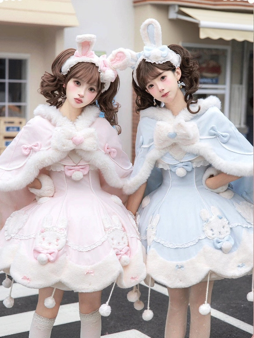 Bunny Ball 2.0 Lolita Winter Doll Style JSK Cape Set Pink Halter Version