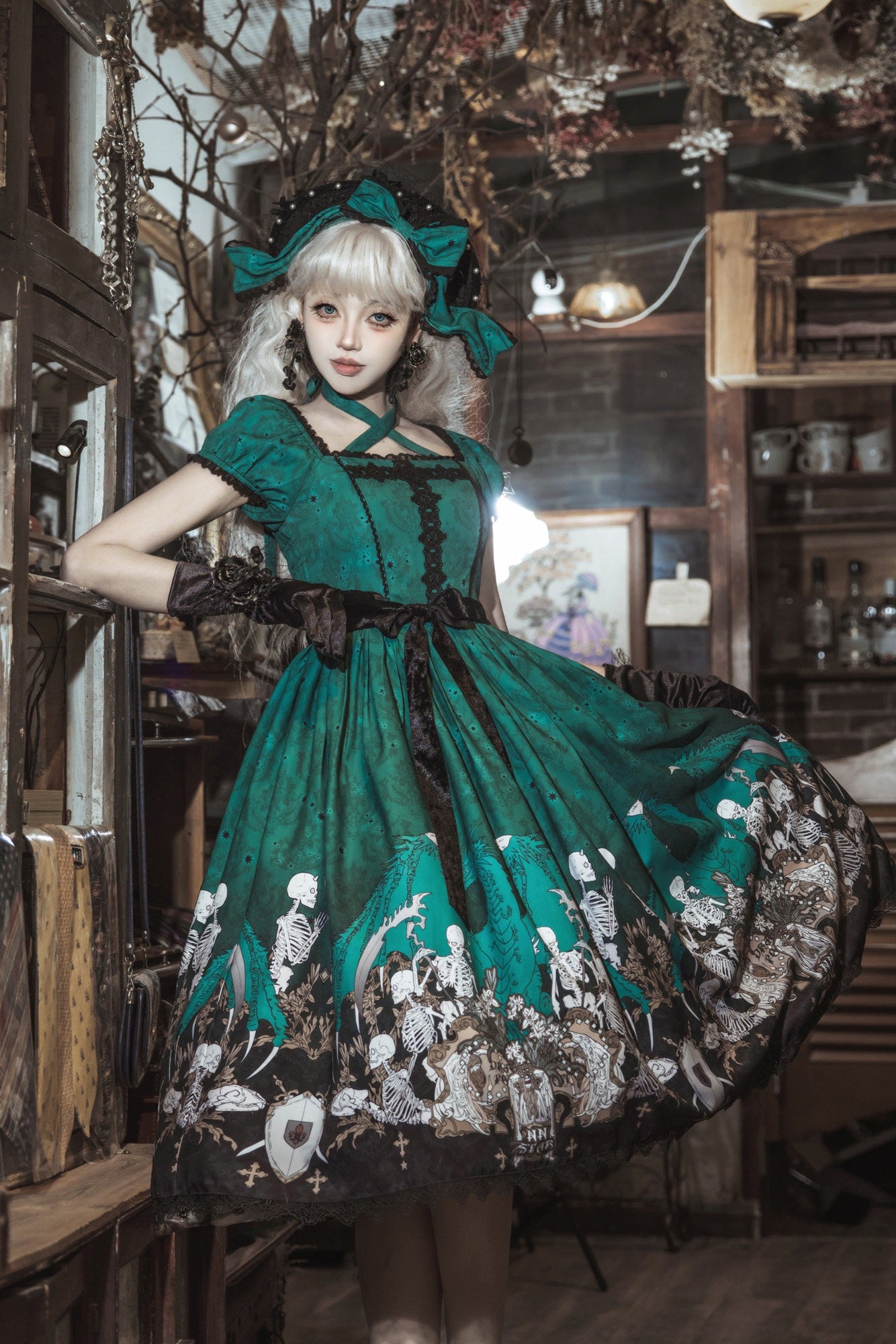 Dragon Bone Lily Lolita Gothic Green OP Dress