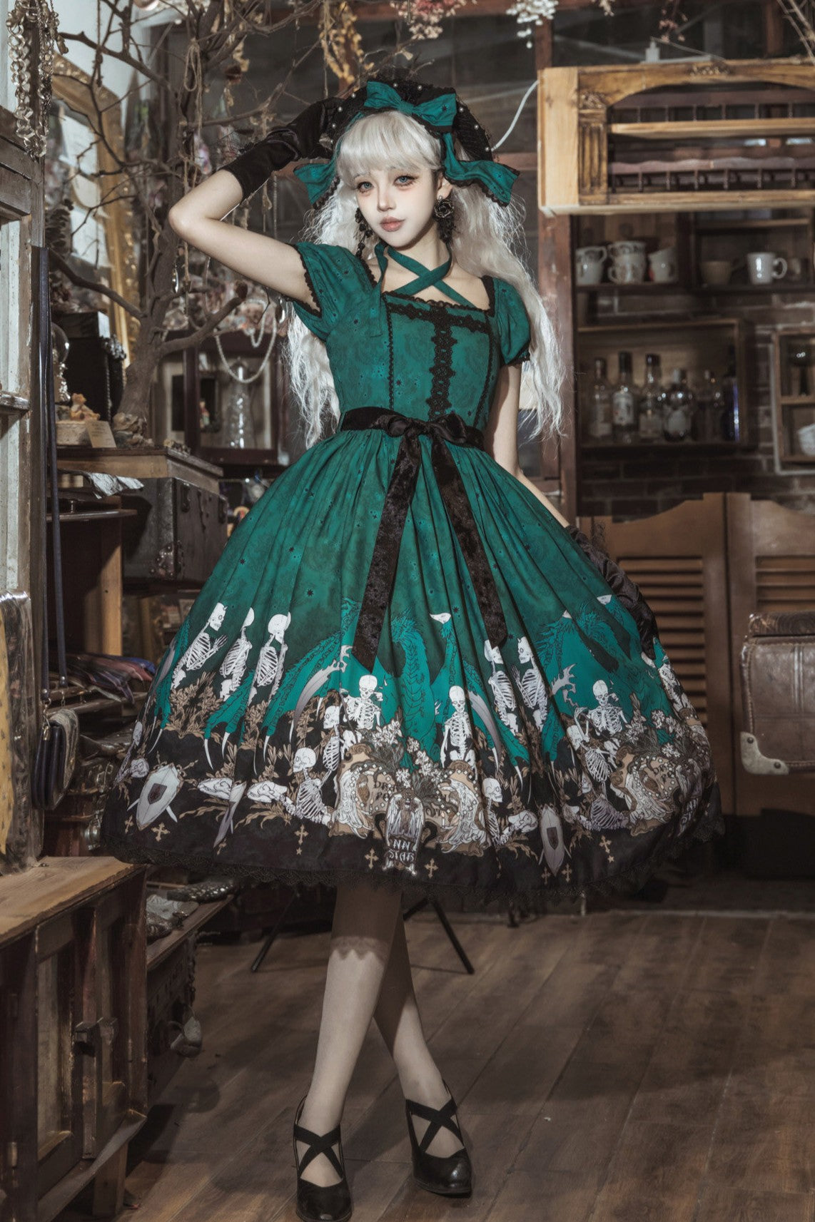Dragon Bone Lily Lolita Gothic Green OP Dress