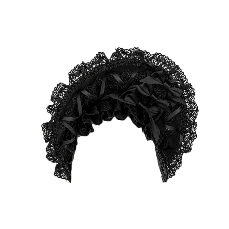 Lolita Gothic Black Handmade Lace Bonnet (5 Colors) LE6004
