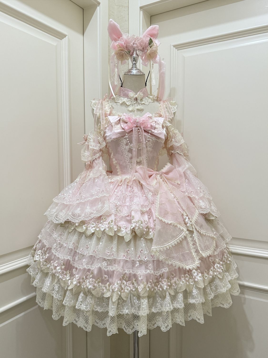 Lolita Pink Intricate Lace Embroidered JSK Dress LS1003