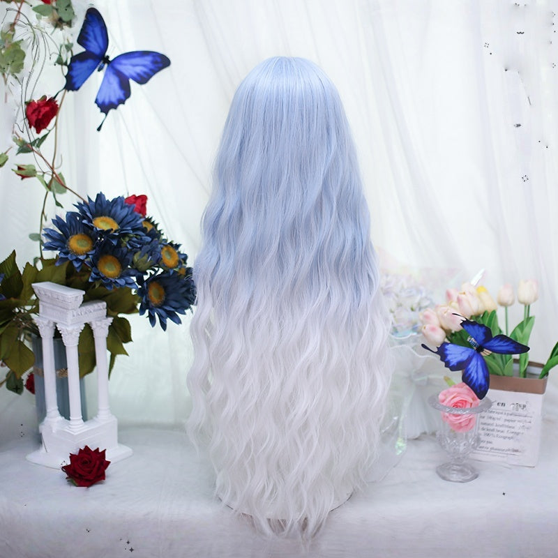 Long Blue White Mixed Color Curly Sweet Hair