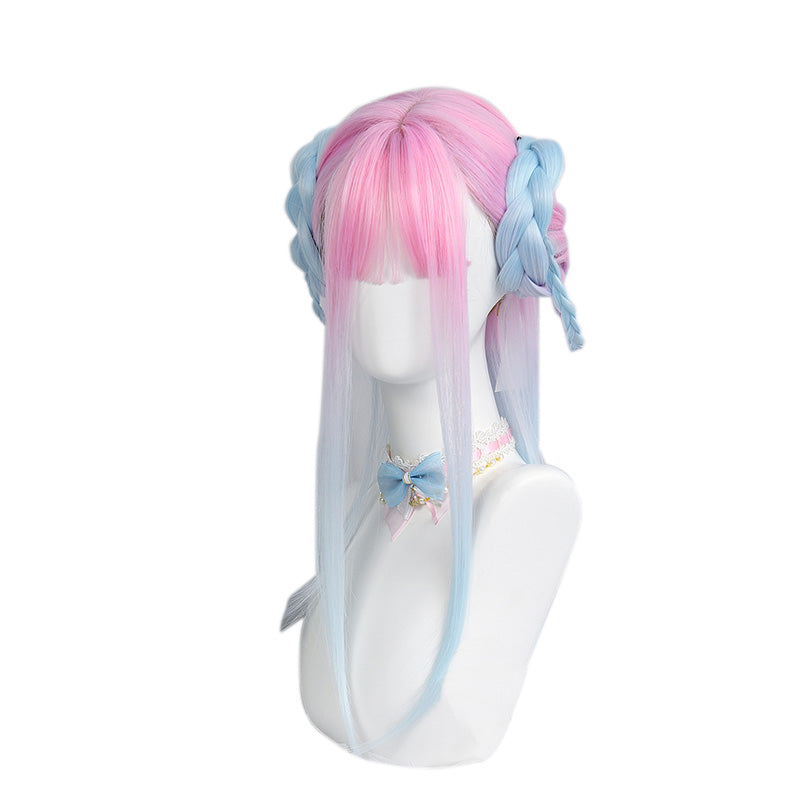 Long Straight Pink to Blue Mixed Color kawaii Wig