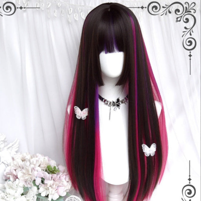 Long Straight Purple Highlights Ryousangata Wig