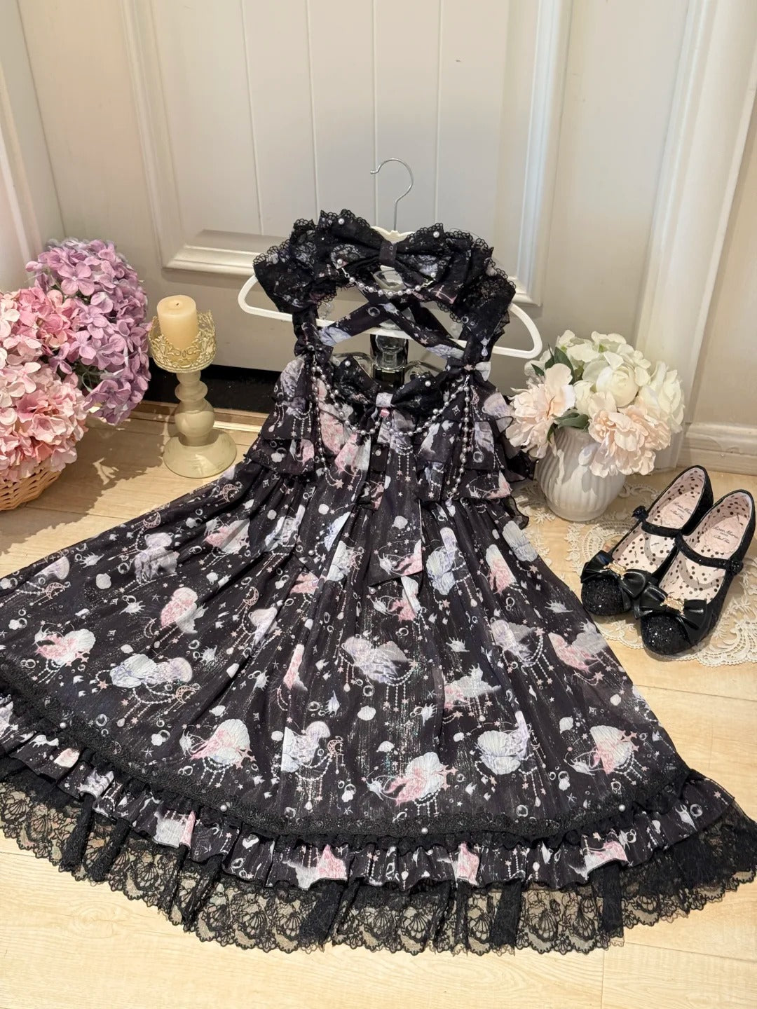 Dreaming of the Sea Mini High-Waist Black Ocean Jellyfish Lolita JSK