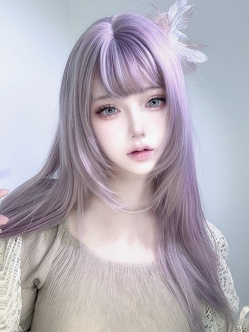 Ash Purple Ethereal Long Straight Wig with Bangs LE7017