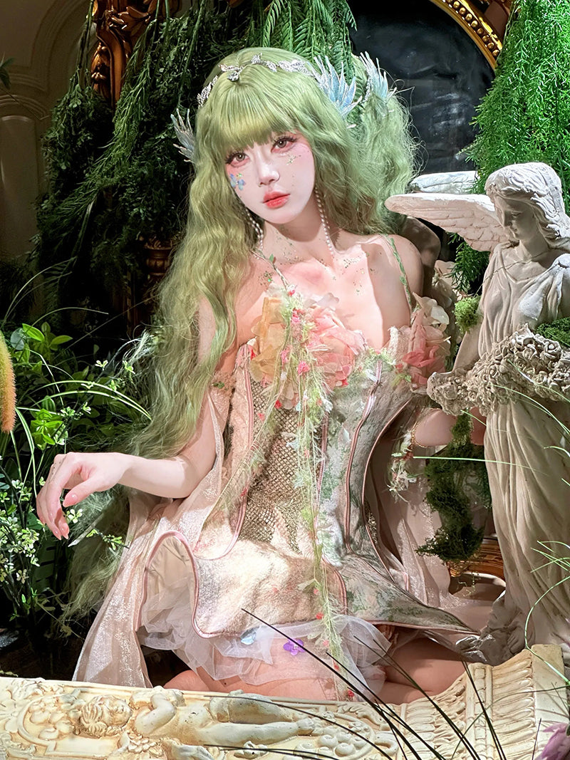 Long Curly Fairy Classic Green Wig LE7006