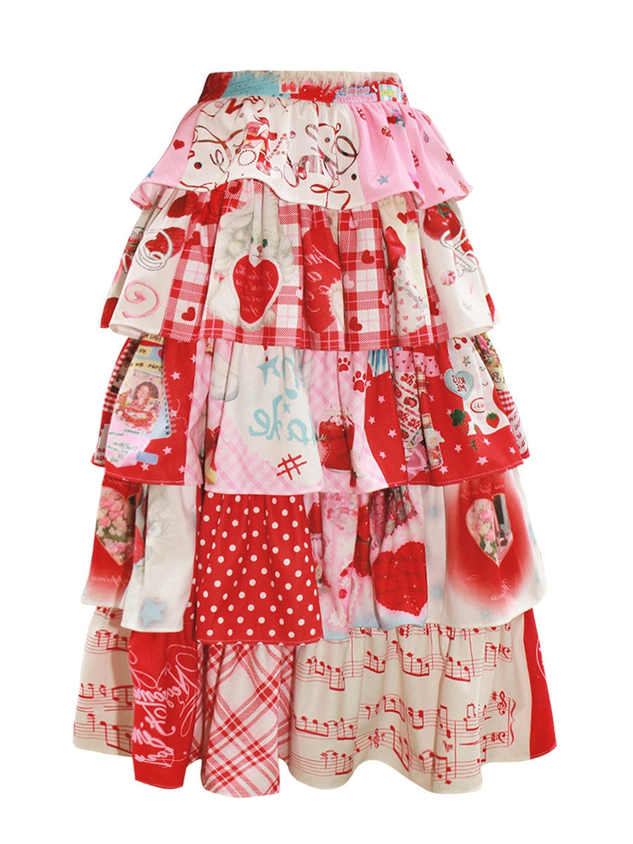 Strawberry Sundae Y2K Style Long Cake Skirt