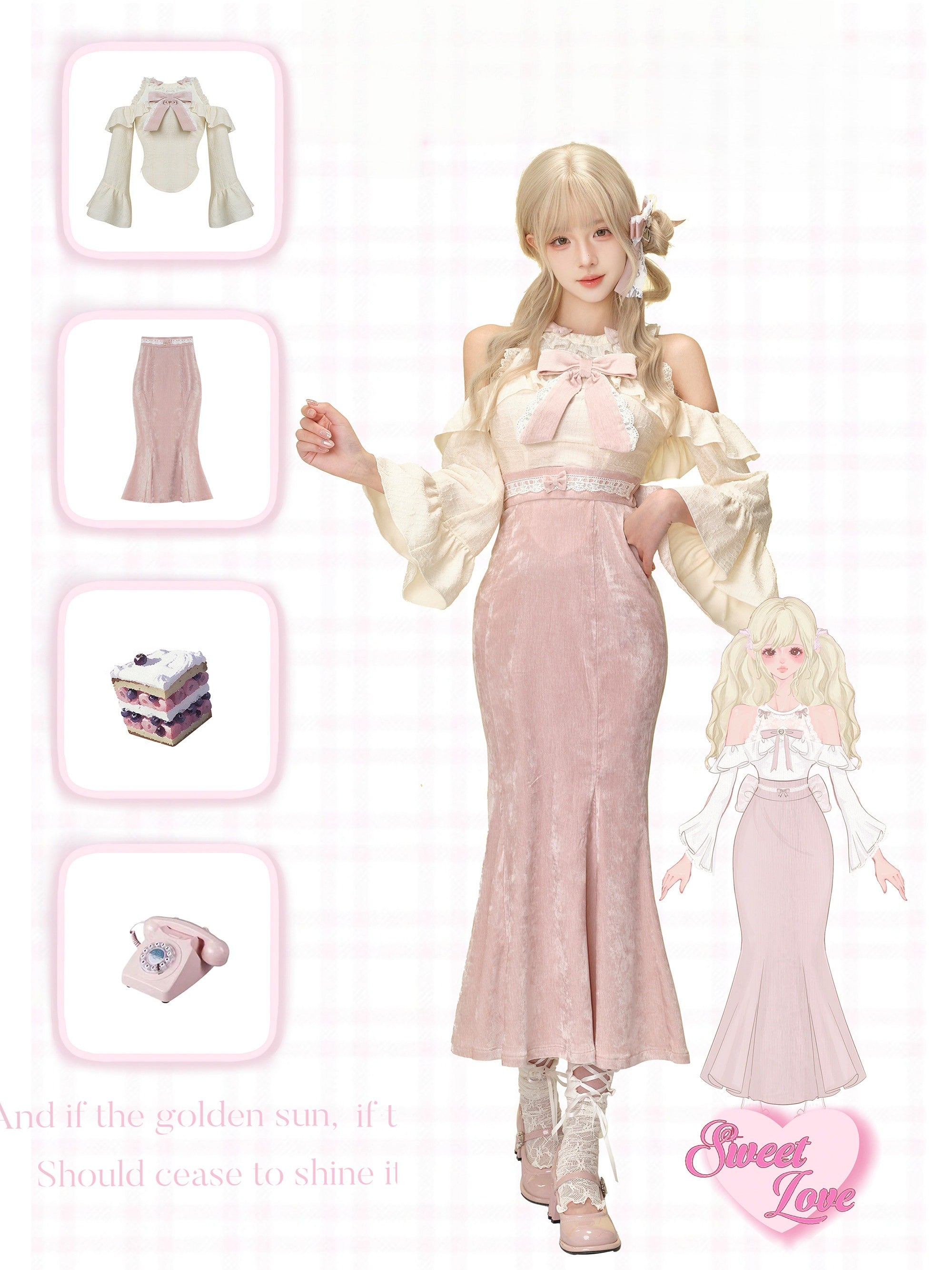 Velvet Sweet Tea Apricot Top & Long Skirt Set