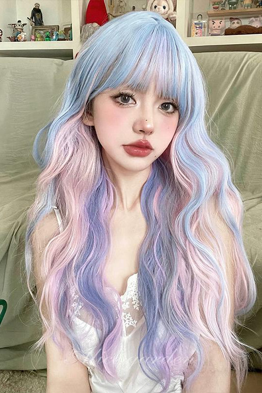 Long Wavy Pink & Blue & Purple Multi-Color Wig