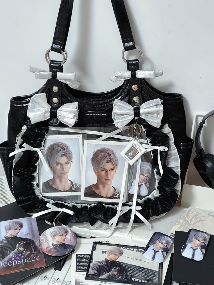 Lolita Elegant Black Ruffle Bow Ita-Bag Handbag