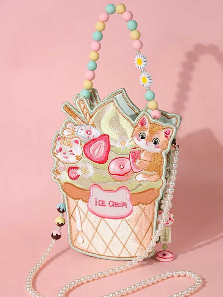 Double-Sided Ice Cream Lolita Sweet Silk Embroidery Crossbody Bag