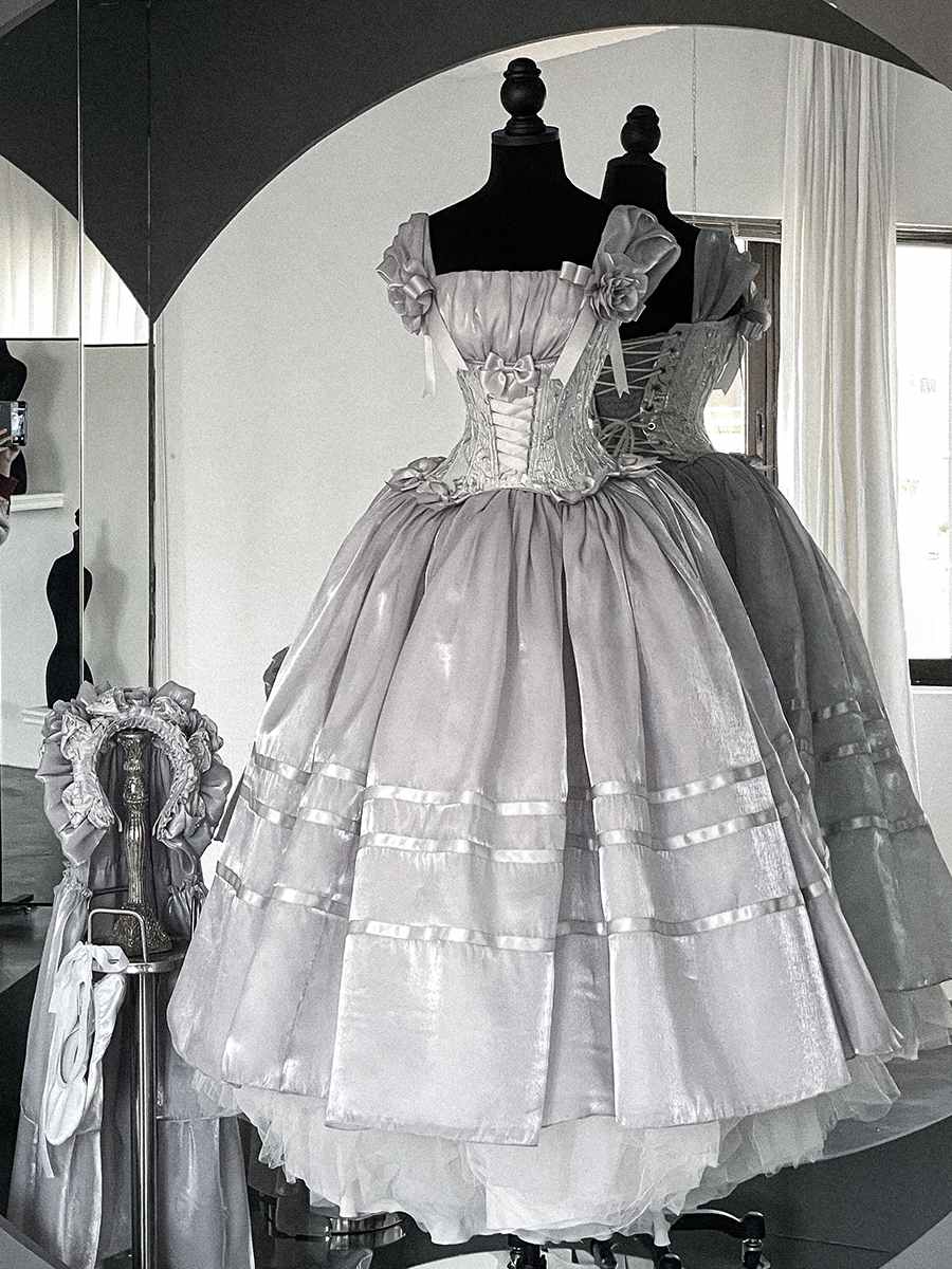 Lolita Silver White Satin Ballet Dress LC1010