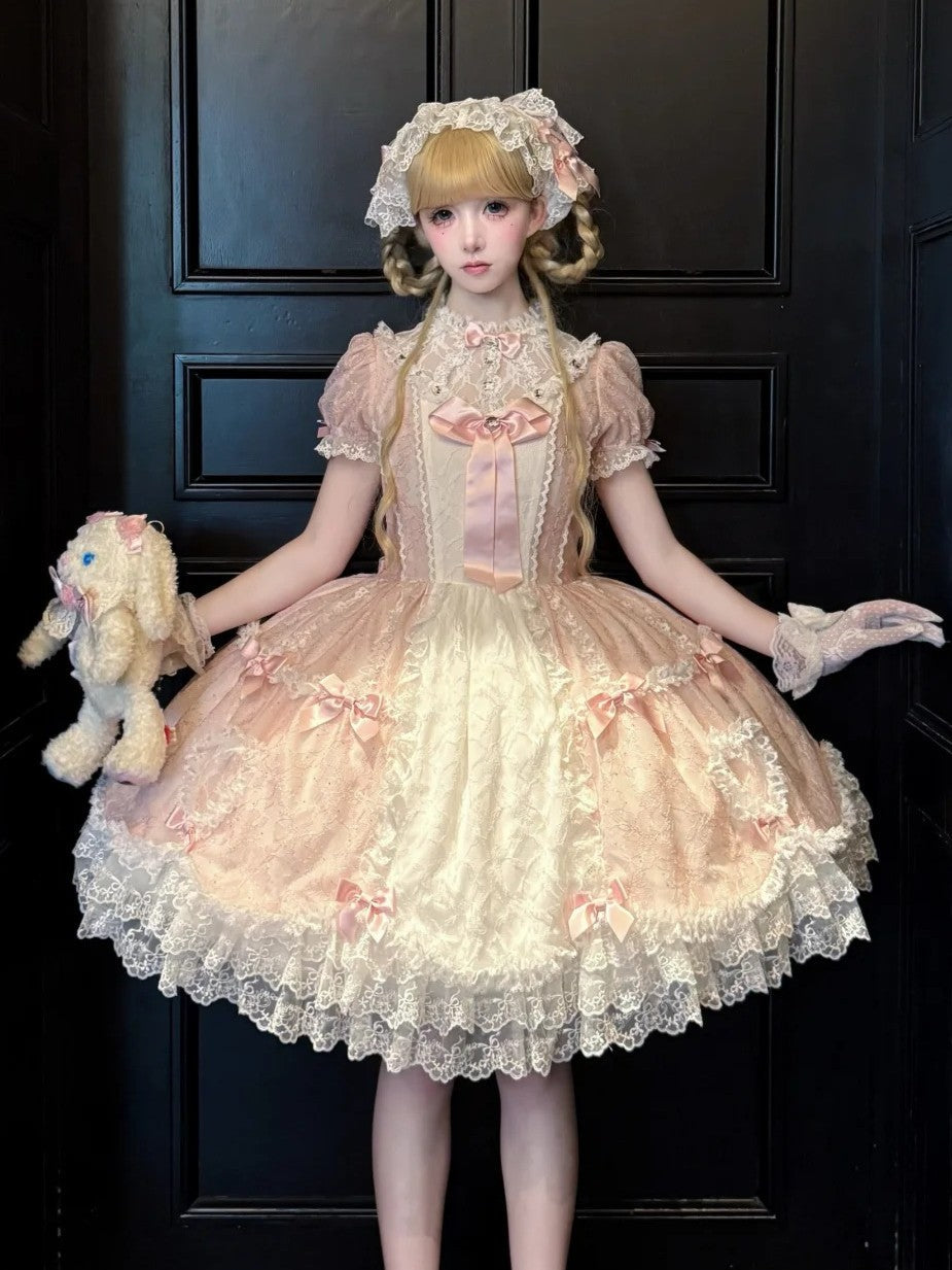 Lacy Doll Pink Rhinestone Lace Gorgeous Lolita OP