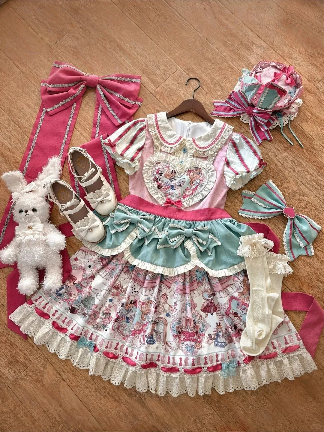 Cat Alice Fantasy Dreamland Lolita OP Sweet Kawaii Wonderland Print