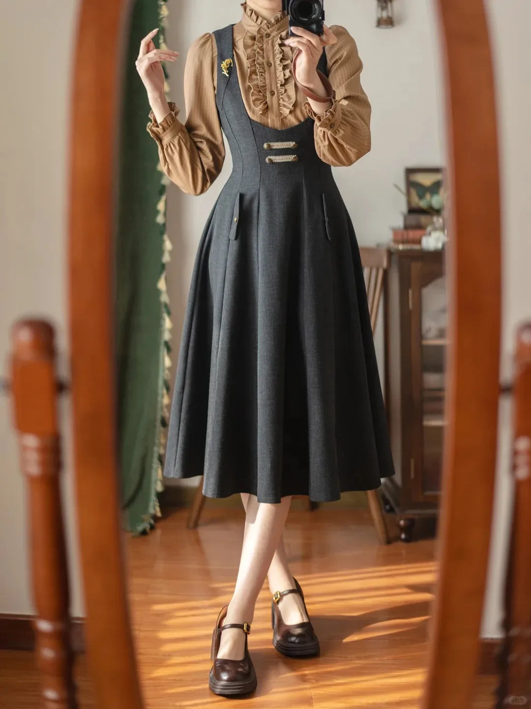 Forest Corridor 10-Panel Bustier Waist-Cinching Lolita Pinafore Dress