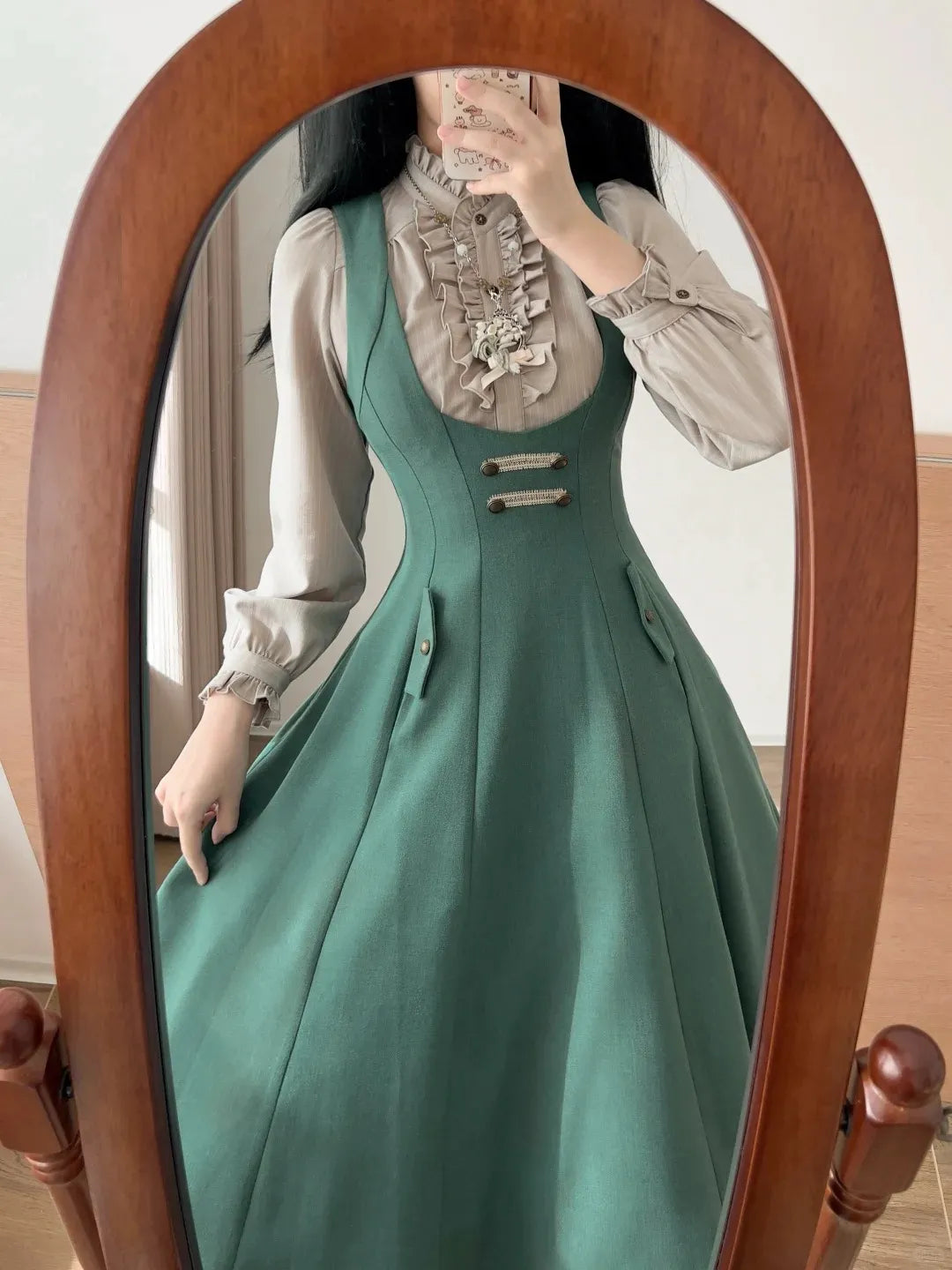 Forest Corridor 10-Panel Bustier Waist-Cinching Lolita Pinafore Dress