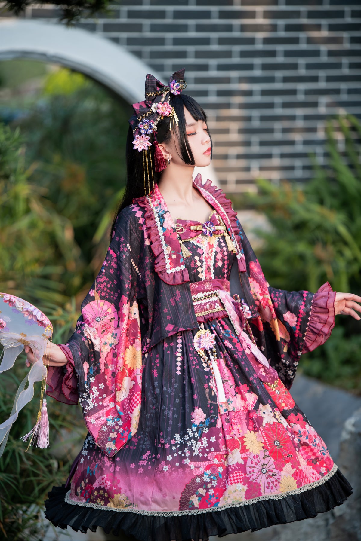 Sakura Cat Isle Lolita Empire Waist Wa-Style JSK Full Set