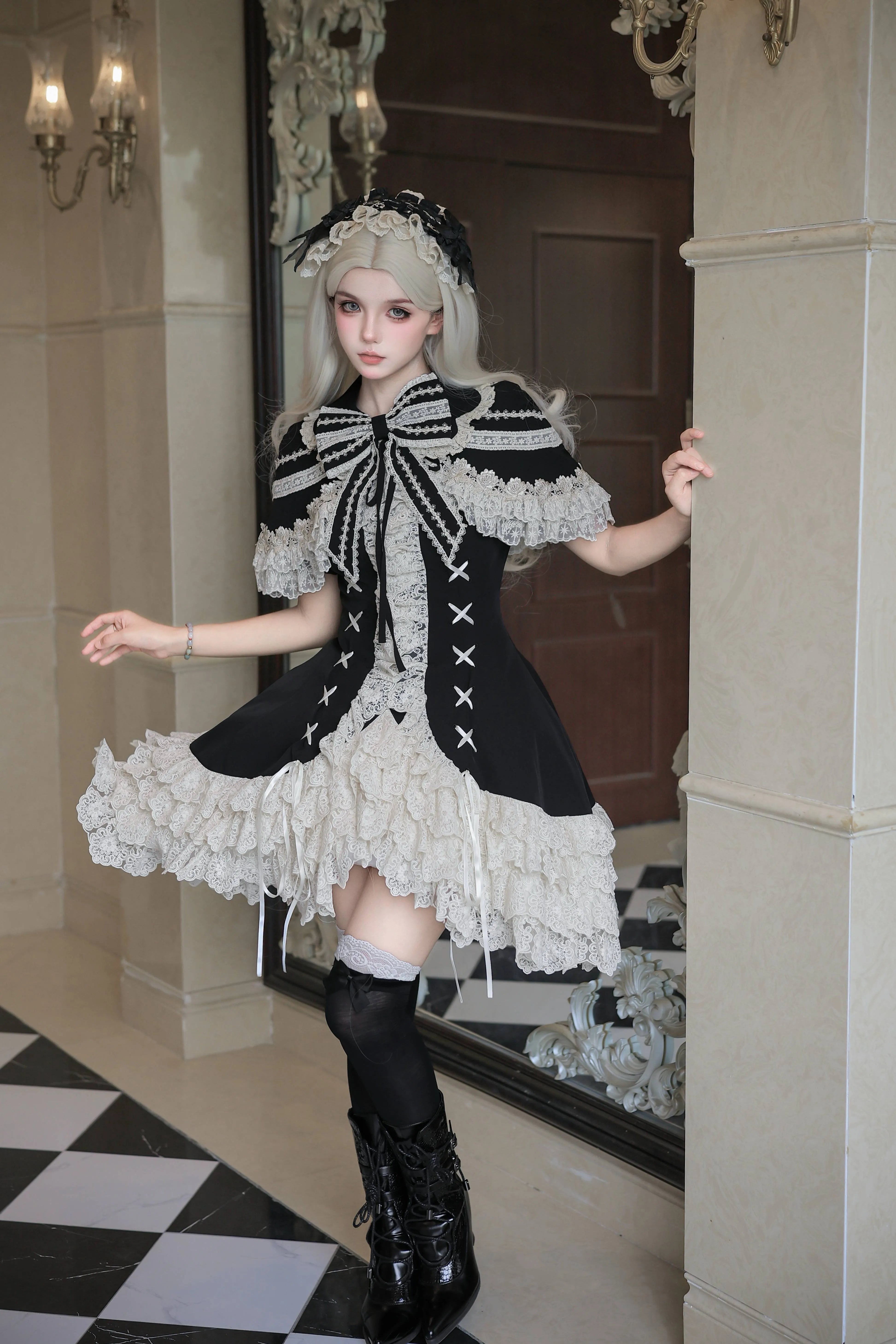 Dark Gothic Doll Silver Butterfly Amber Lolita Black OP Dress