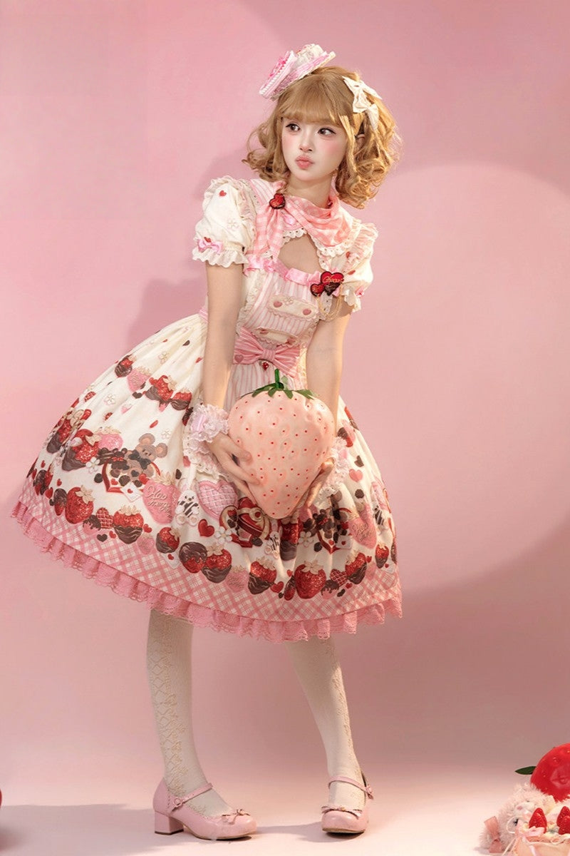 Stellar Mistfall Peach Berry Charm Sweet Lolita Daily Print OP Dress