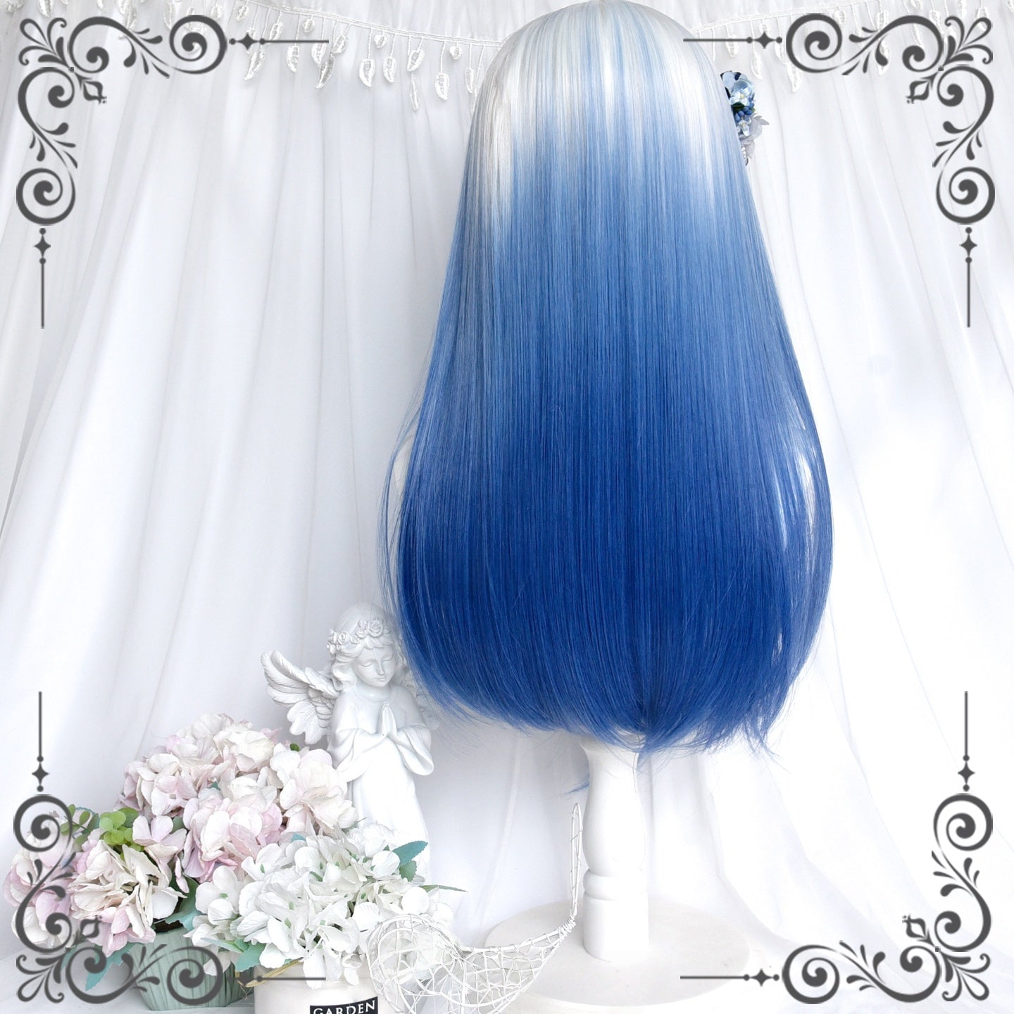 Long Wavy Silver to Blue Ryousangata Wig LE7013