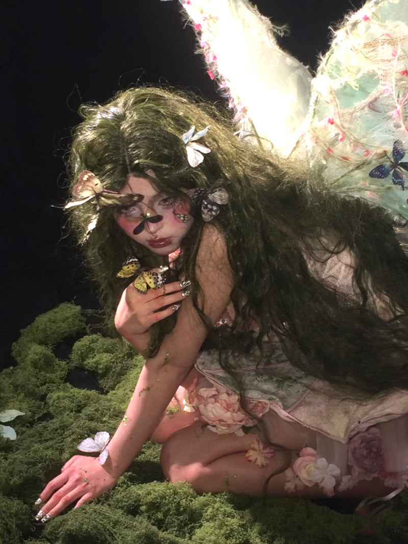 Long Moss Green Fairy Curly Wig