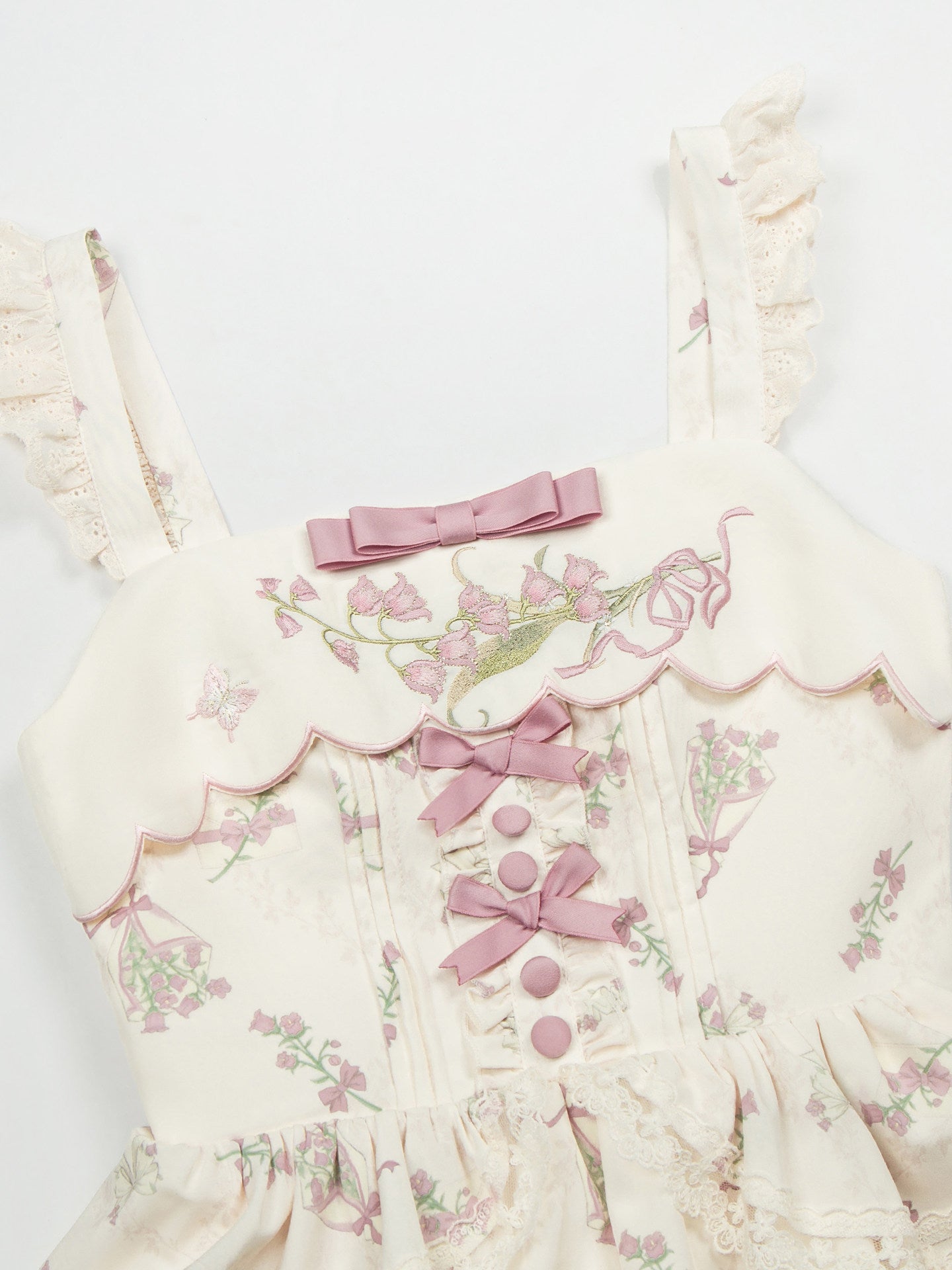 Fragrant Old Dream Pink Bellflower Embroidery Lolita OP & JSK Dress