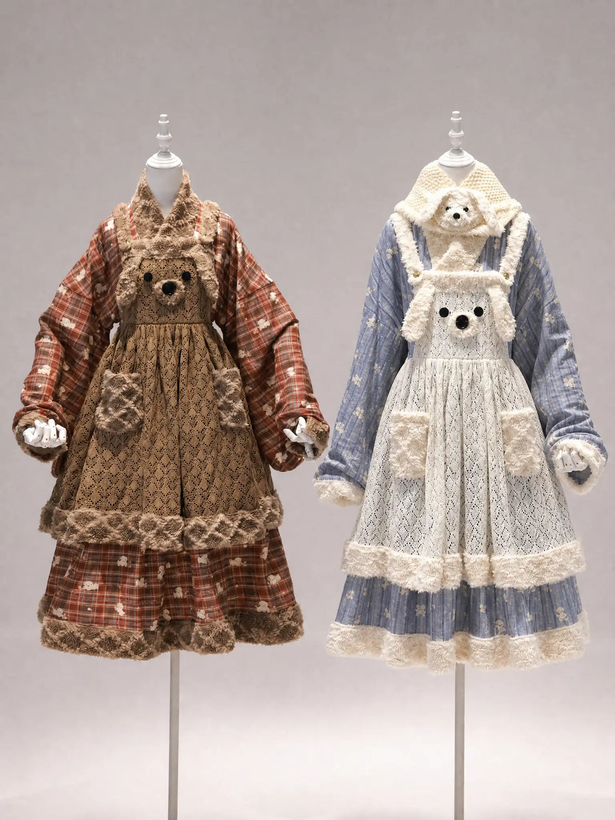 Fluffy Puppy Sweet Lolita Cross Collar Blouse Inner Dress Knit Apron Full Set
