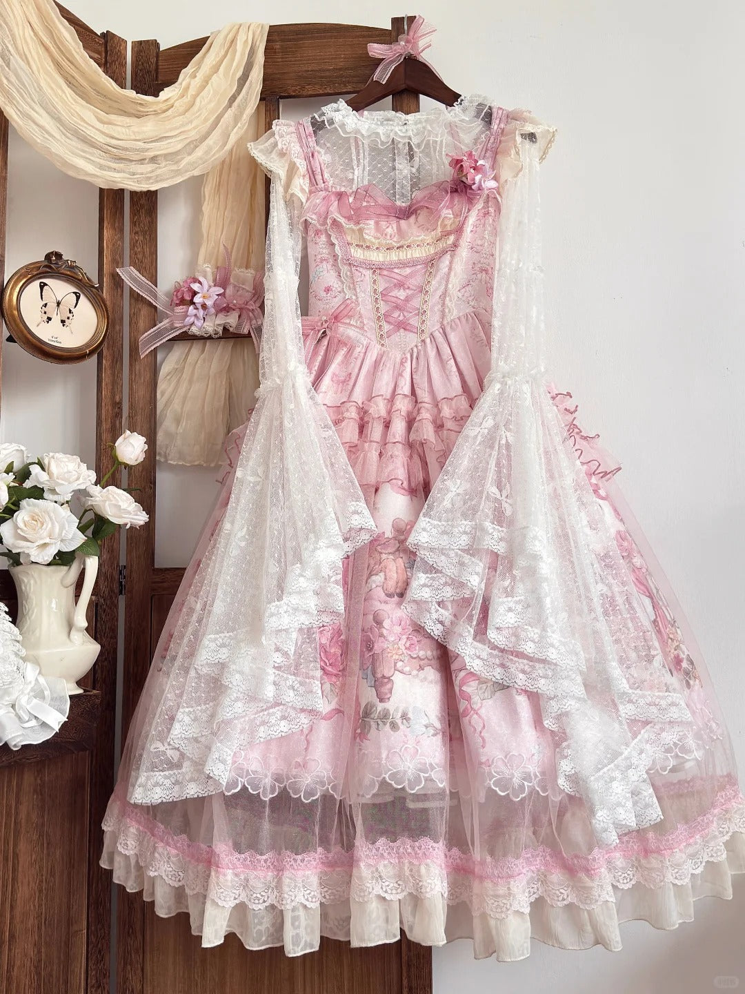 Pink Jacquard Print Sweet Classic Lolita JSK