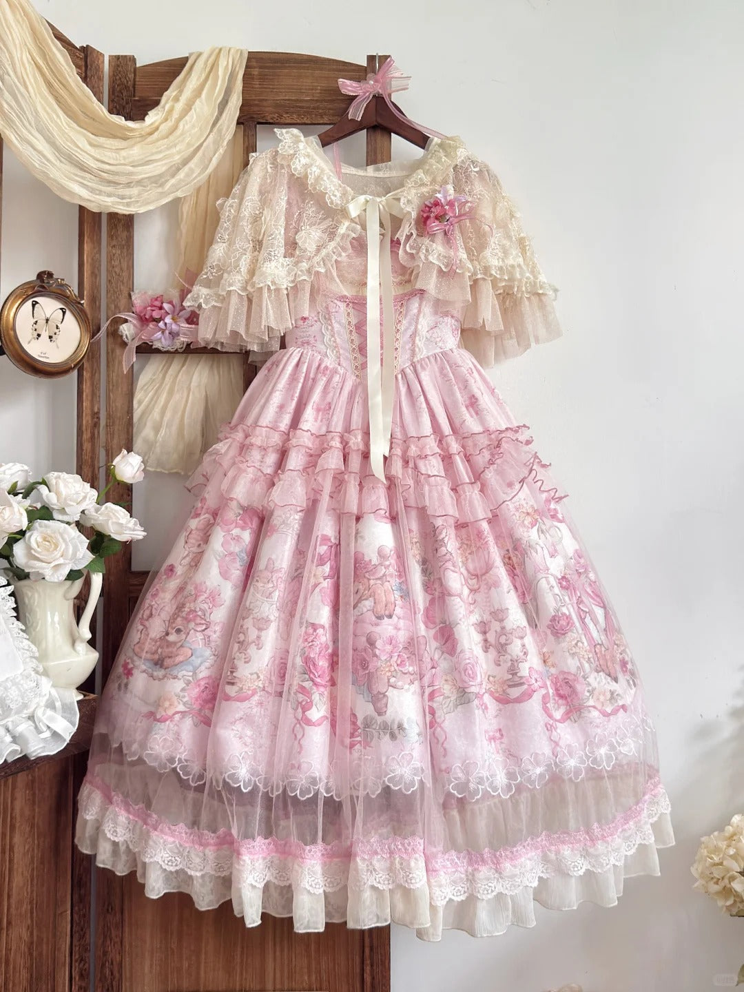 Pink Jacquard Print Sweet Classic Lolita JSK