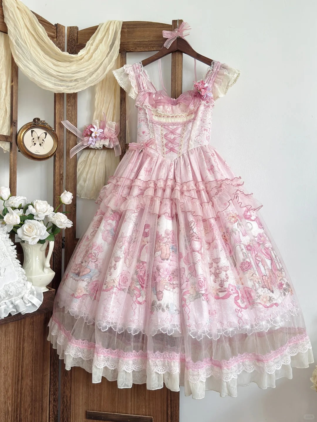 Pink Jacquard Print Sweet Classic Lolita JSK