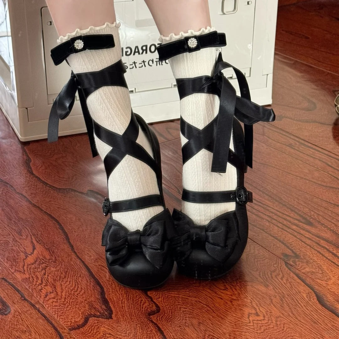 Sissi Original Lolita Square‑Toe Satin Block‑Heel Shoes