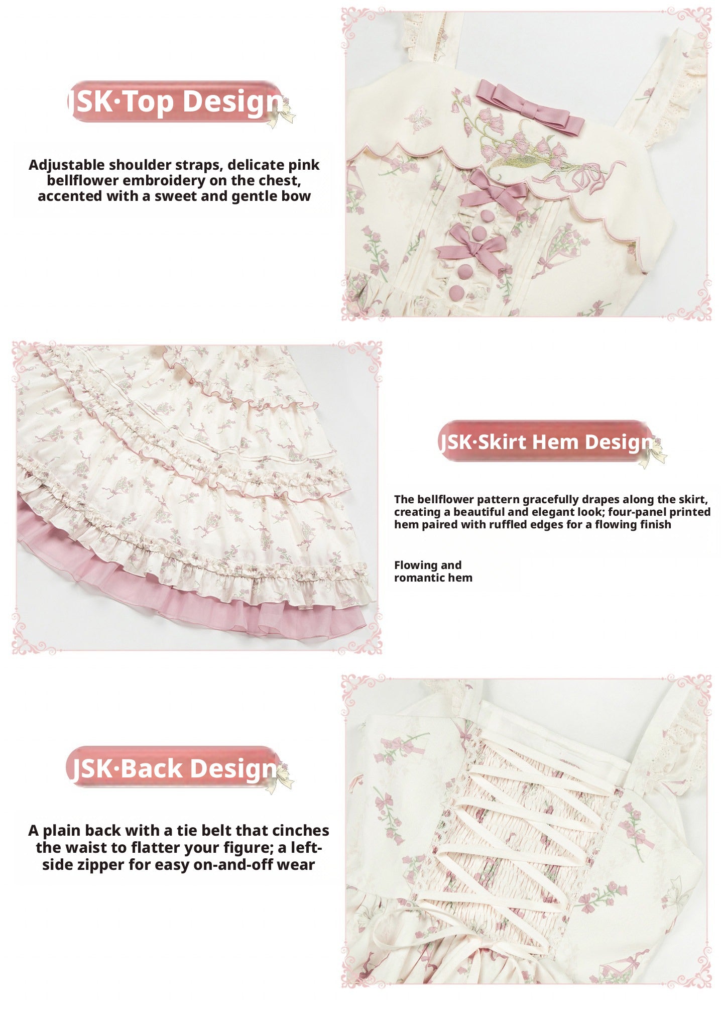 Fragrant Old Dream Pink Bellflower Embroidery Lolita OP & JSK Dress