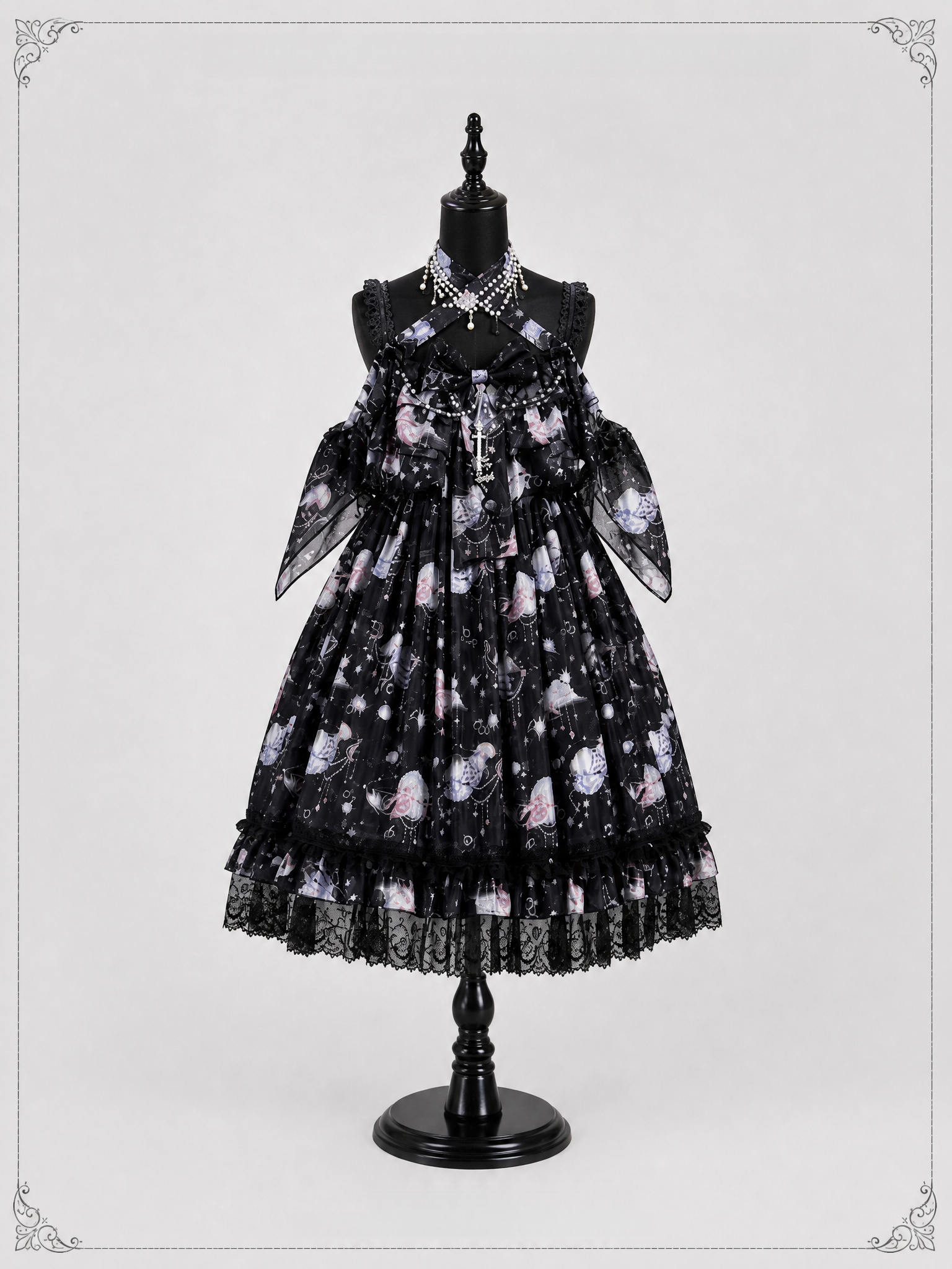 Dreaming of the Sea Mini High-Waist Black Ocean Jellyfish Lolita JSK
