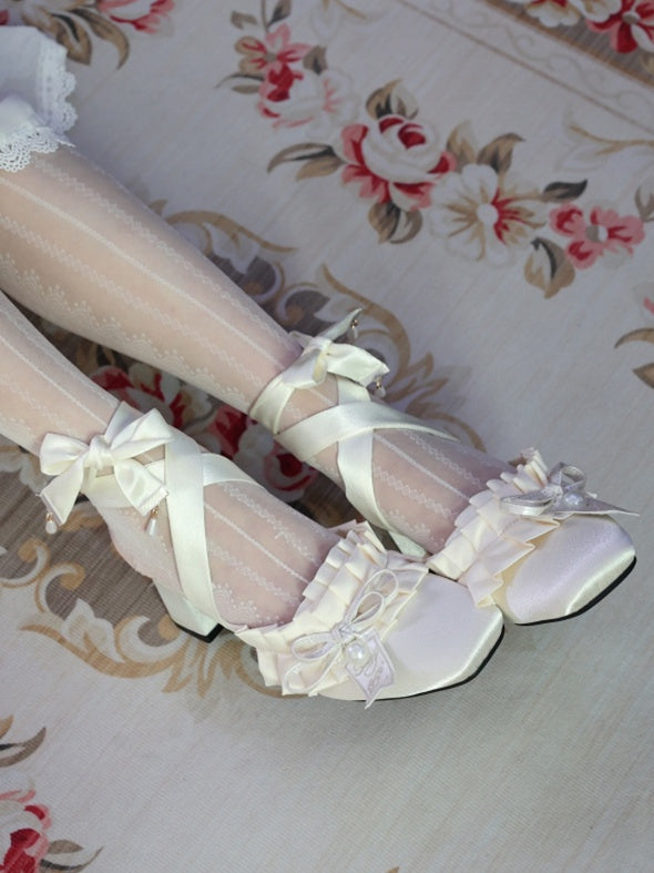 Lolita Sweet French Style Block Heel Mule Shoes