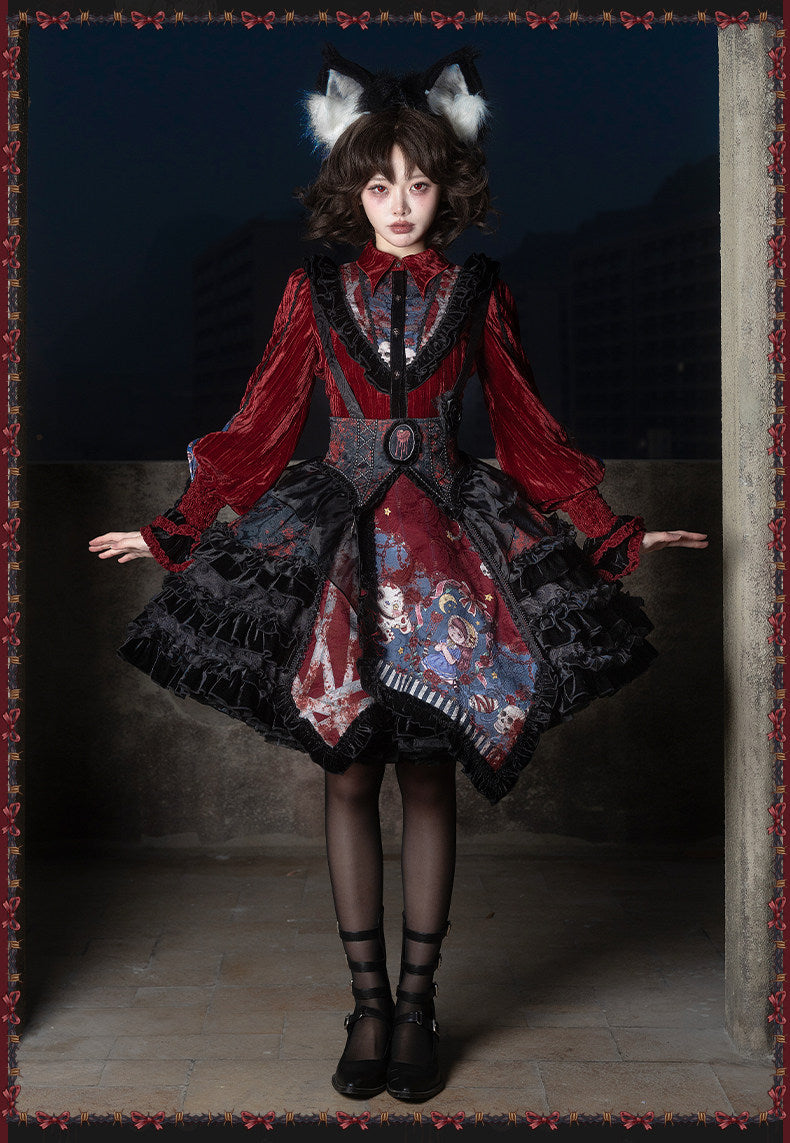 Werewolf Game Dark Gothic Fairy Tale Lolita Blouse & SK Skirt Set