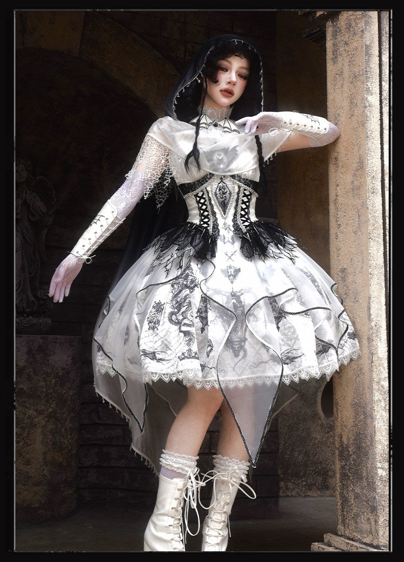 Dragon Bone Gothic Lolita White WHite & Black JSK Dress