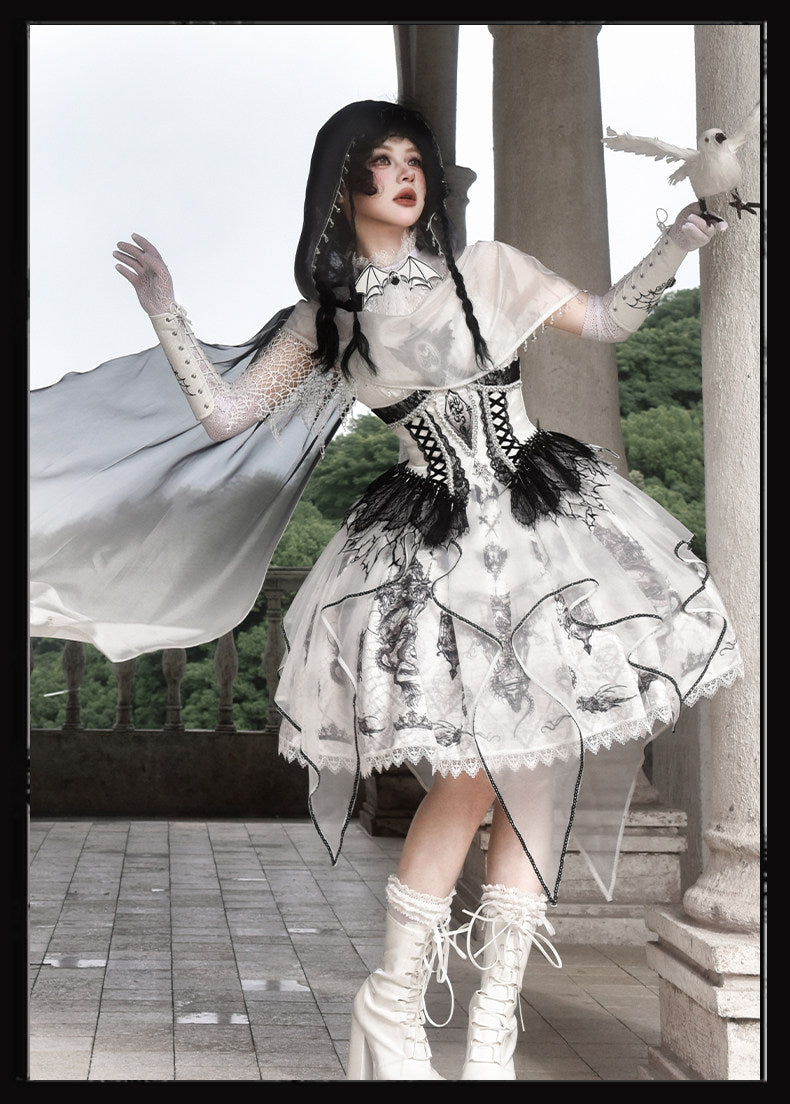 Dragon Bone Gothic Lolita White WHite & Black JSK Dress